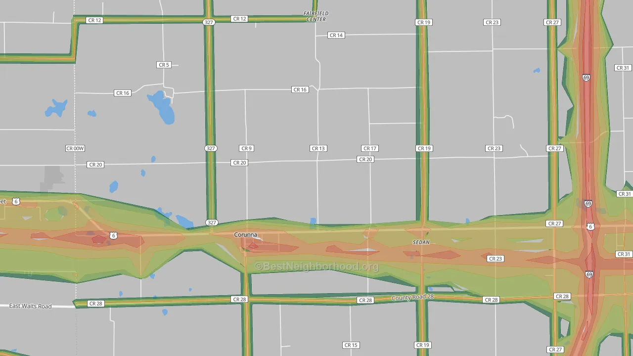 Corunna, IN Map of Noise Levels in Corunna