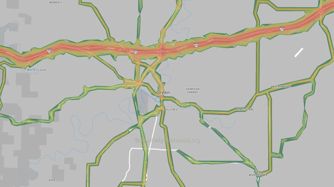 Corydon, IN Map of Noise Levels in Corydon