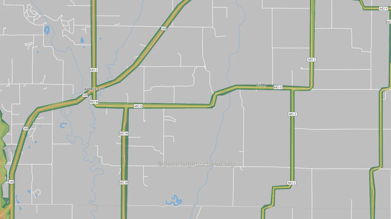 Cosby, MO Map of Noise Levels in Cosby
