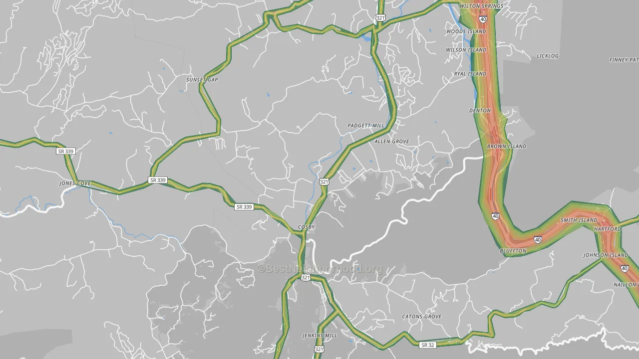 Cosby, TN Map of Noise Levels in Cosby