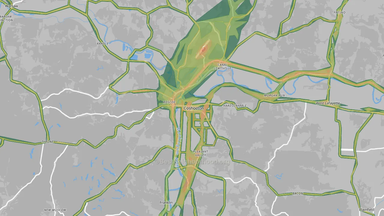 Coshocton, OH Map of Noise Levels in Coshocton