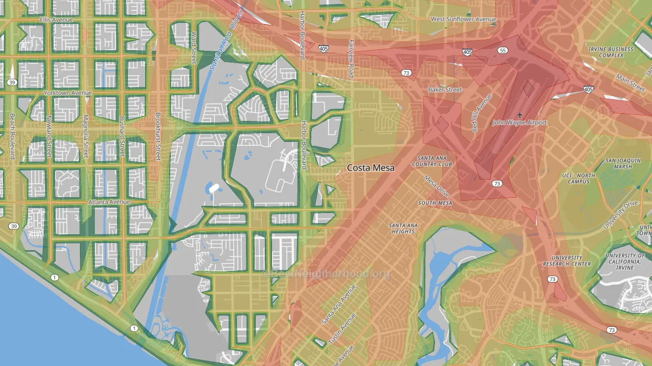 Costa Mesa, CA Map of Noise Levels in Costa Mesa