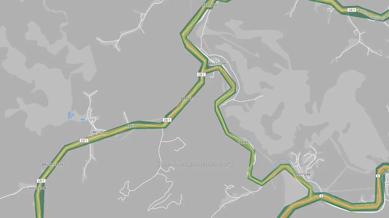 Costa, WV Map of Noise Levels in Costa