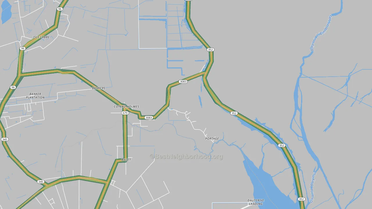 Coteau Holmes, LA Map of Noise Levels in Coteau Holmes