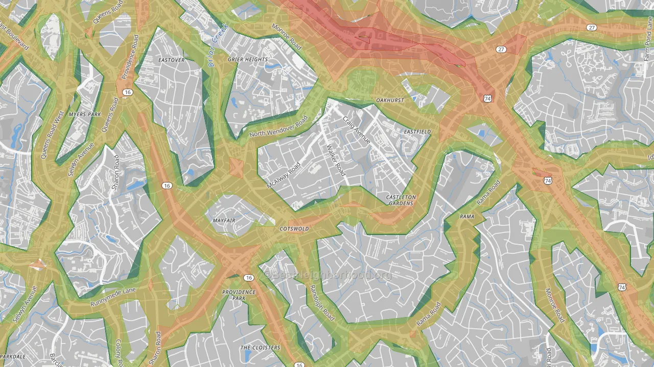 Cotswold, Charlotte, NC Map of Noise Levels in Cotswold