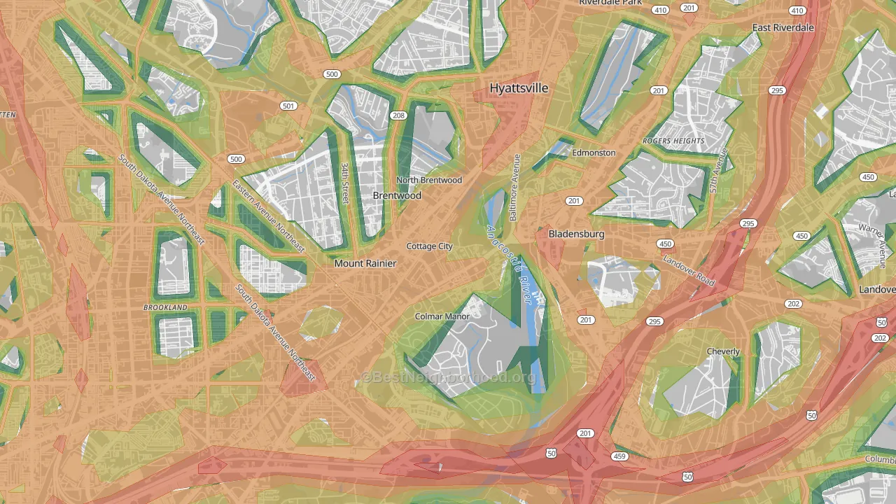 Cottage City, MD Map of Noise Levels in Cottage City