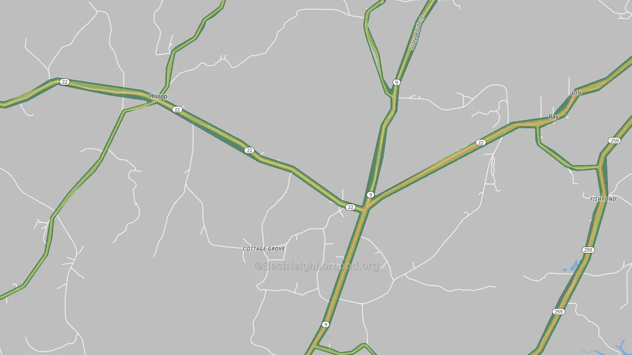 Cottage Grove, AL Map of Noise Levels in Cottage Grove