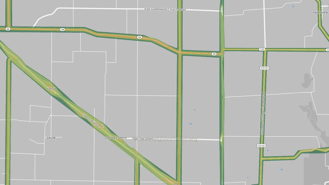 Cottage Grove, IN Map of Noise Levels in Cottage Grove
