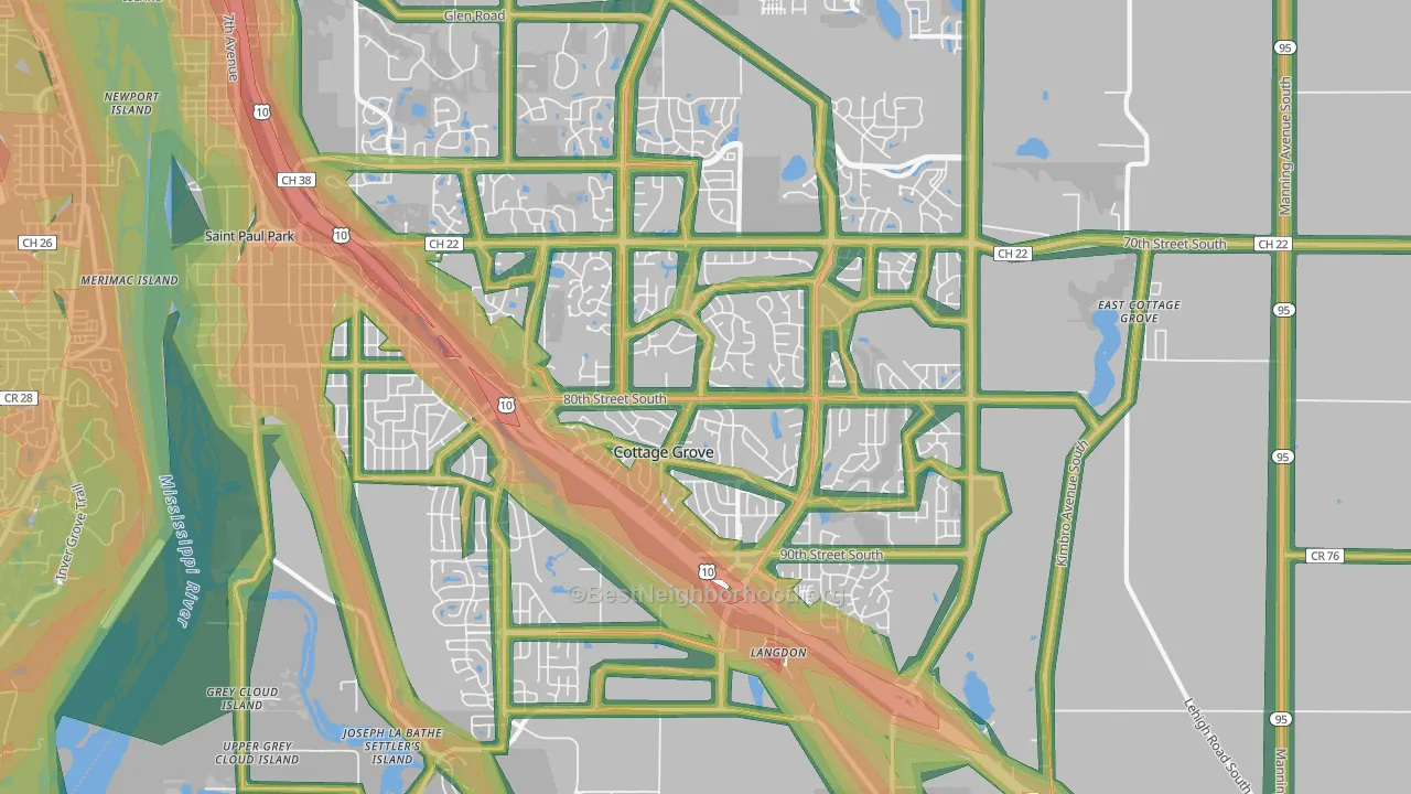 Cottage Grove, MN Map of Noise Levels in Cottage Grove