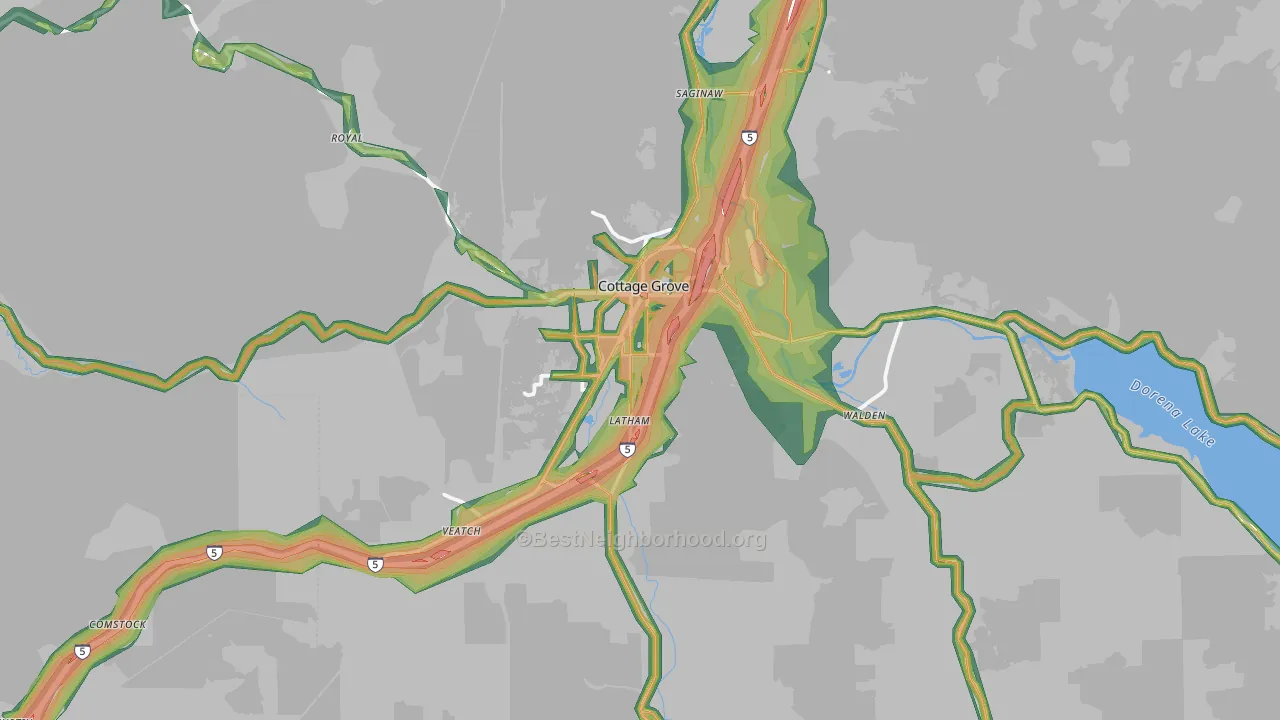 Cottage Grove, OR Map of Noise Levels in Cottage Grove