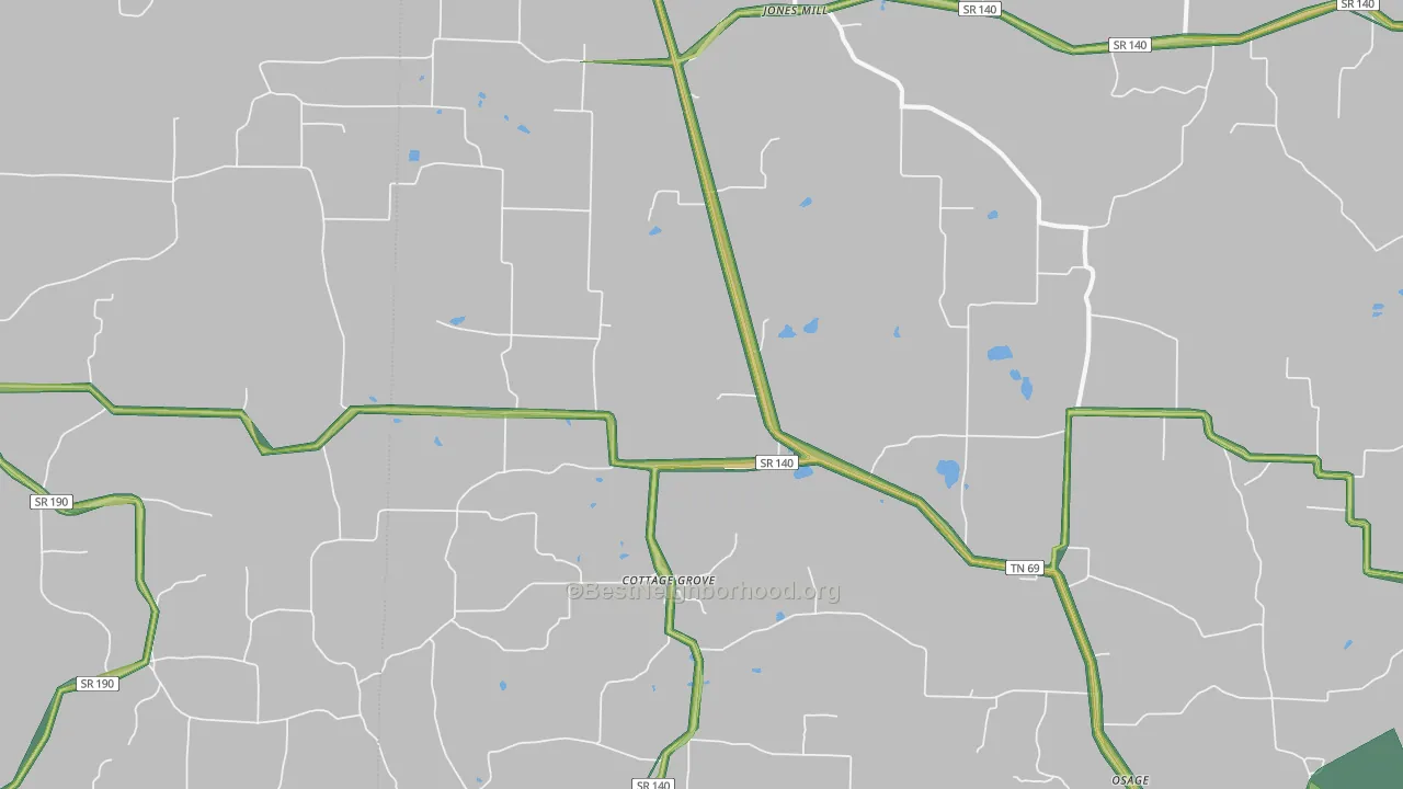 Cottage Grove, TN Map of Noise Levels in Cottage Grove