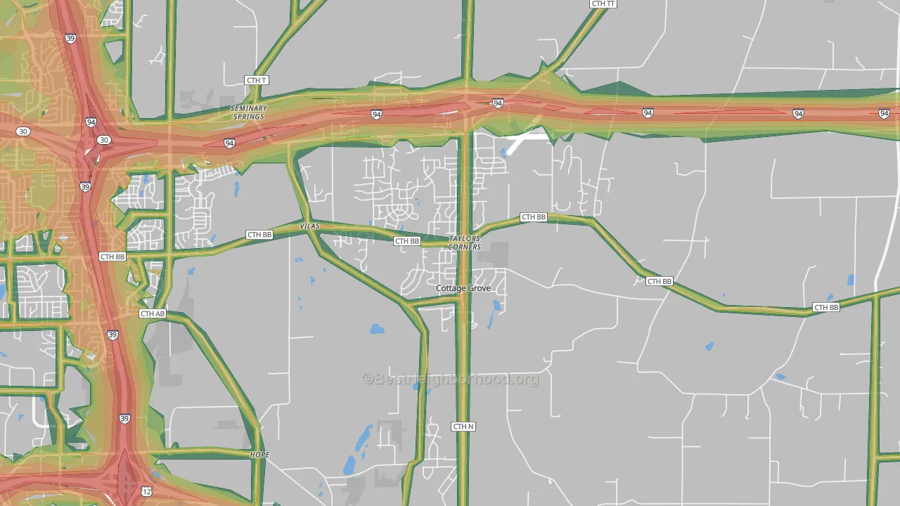 Cottage Grove, WI Map of Noise Levels in Cottage Grove