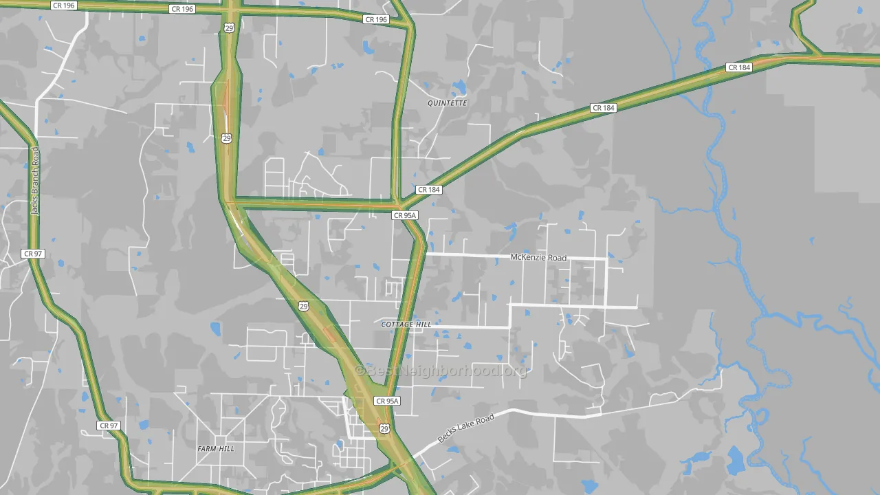Cottage Hill, FL Map of Noise Levels in Cottage Hill
