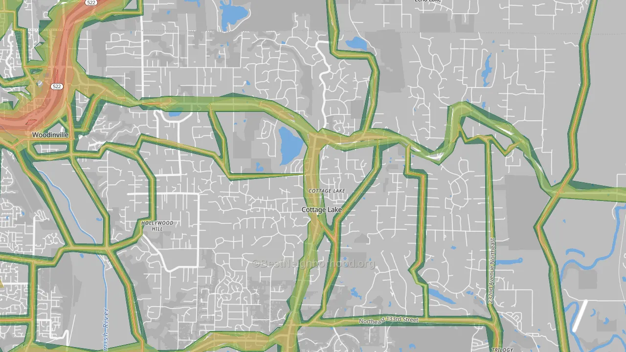 Cottage Lake, WA Map of Noise Levels in Cottage Lake