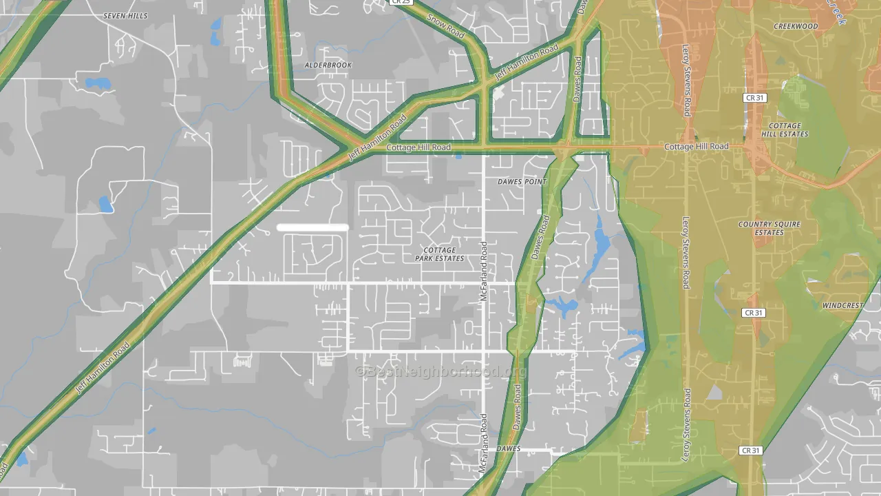 Cottage Park, Mobile, AL Map of Noise Levels in Cottage Park