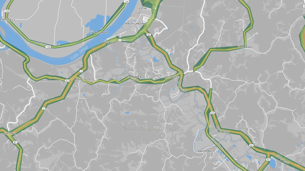 Cottageville, WV Map of Noise Levels in Cottageville