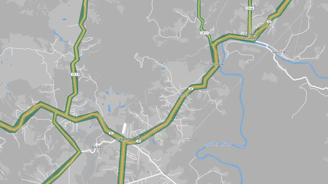 Cottle, WV Map of Noise Levels in Cottle