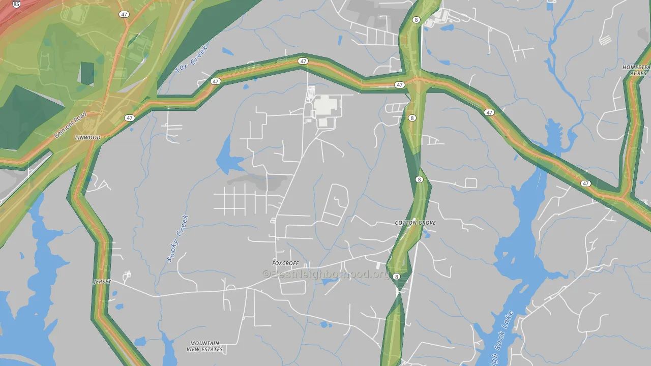 Cotton Grove, NC Map of Noise Levels in Cotton Grove