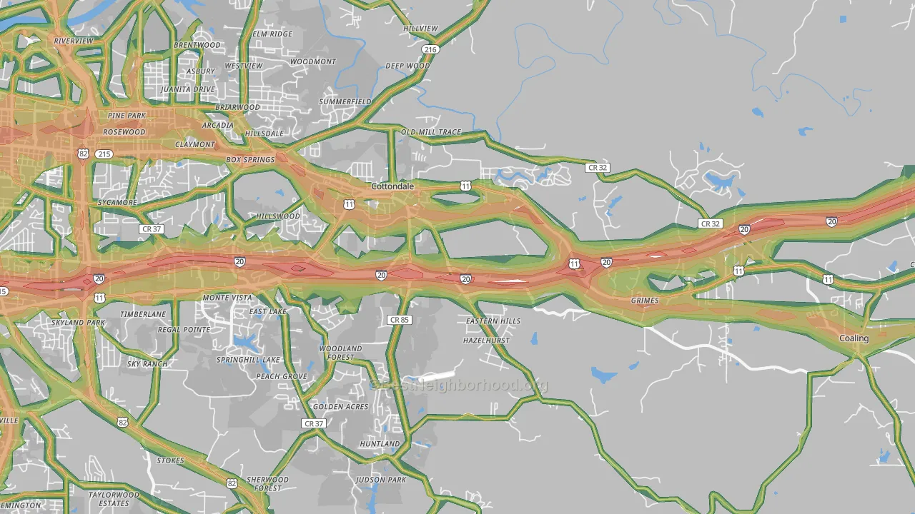Cottondale, AL Map of Noise Levels in Cottondale