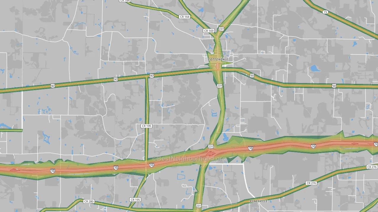 Cottondale, FL Map of Noise Levels in Cottondale