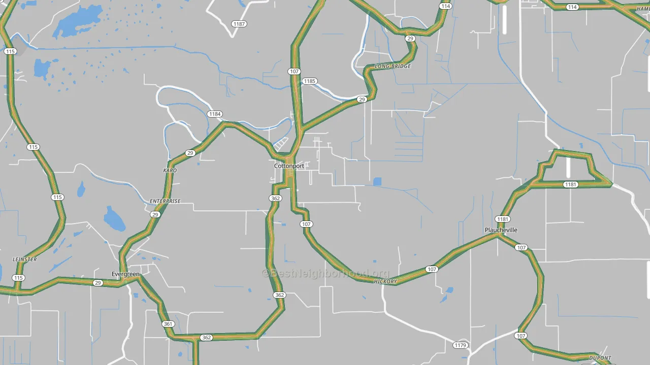 Cottonport, LA Map of Noise Levels in Cottonport