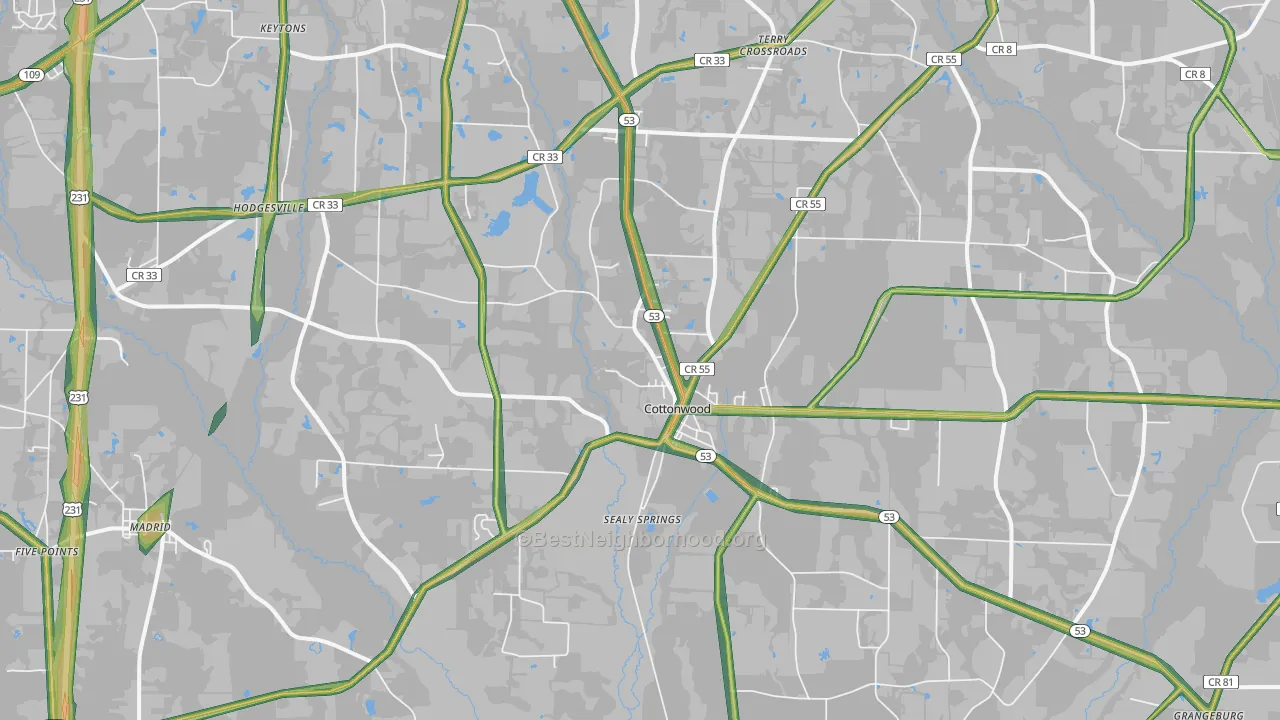 Cottonwood, AL Map of Noise Levels in Cottonwood