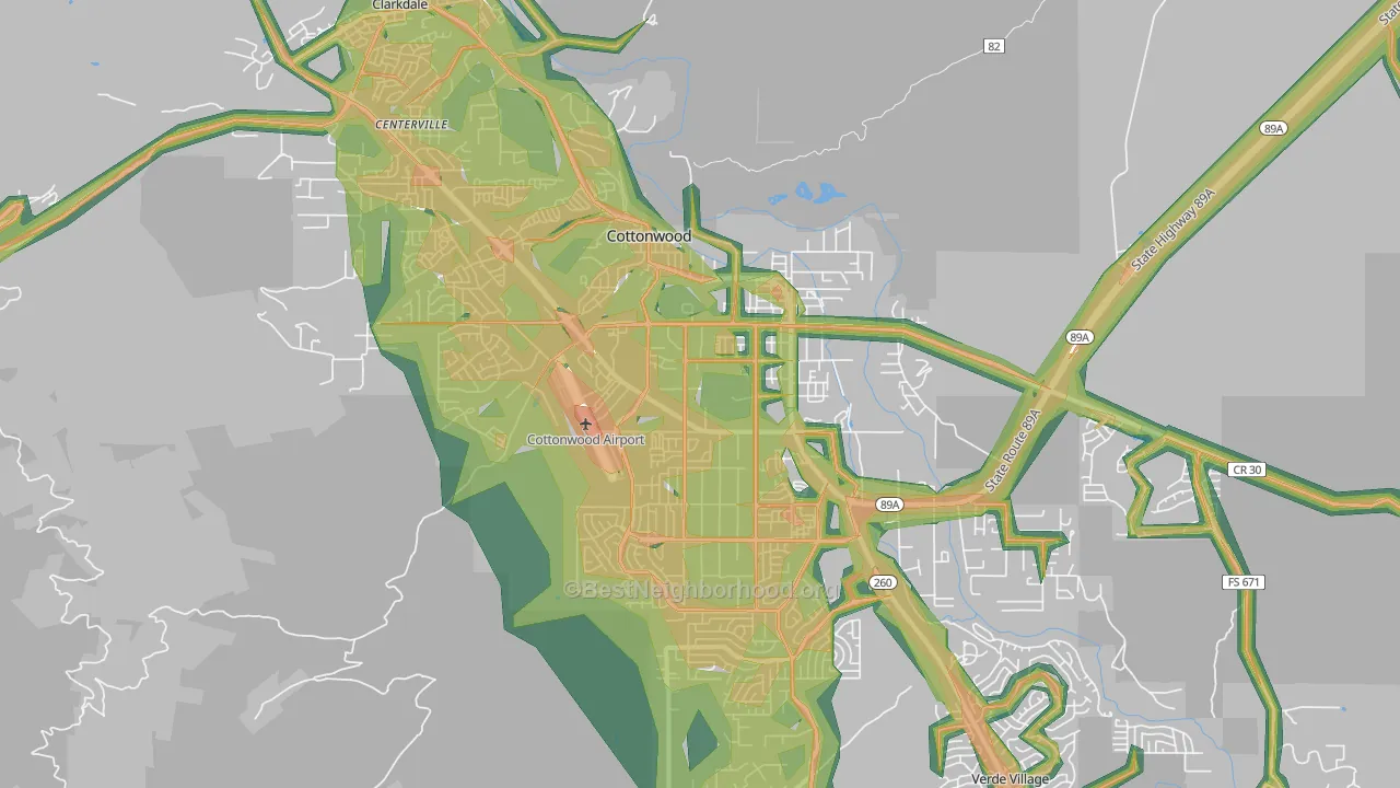 Cottonwood, AZ Map of Noise Levels in Cottonwood