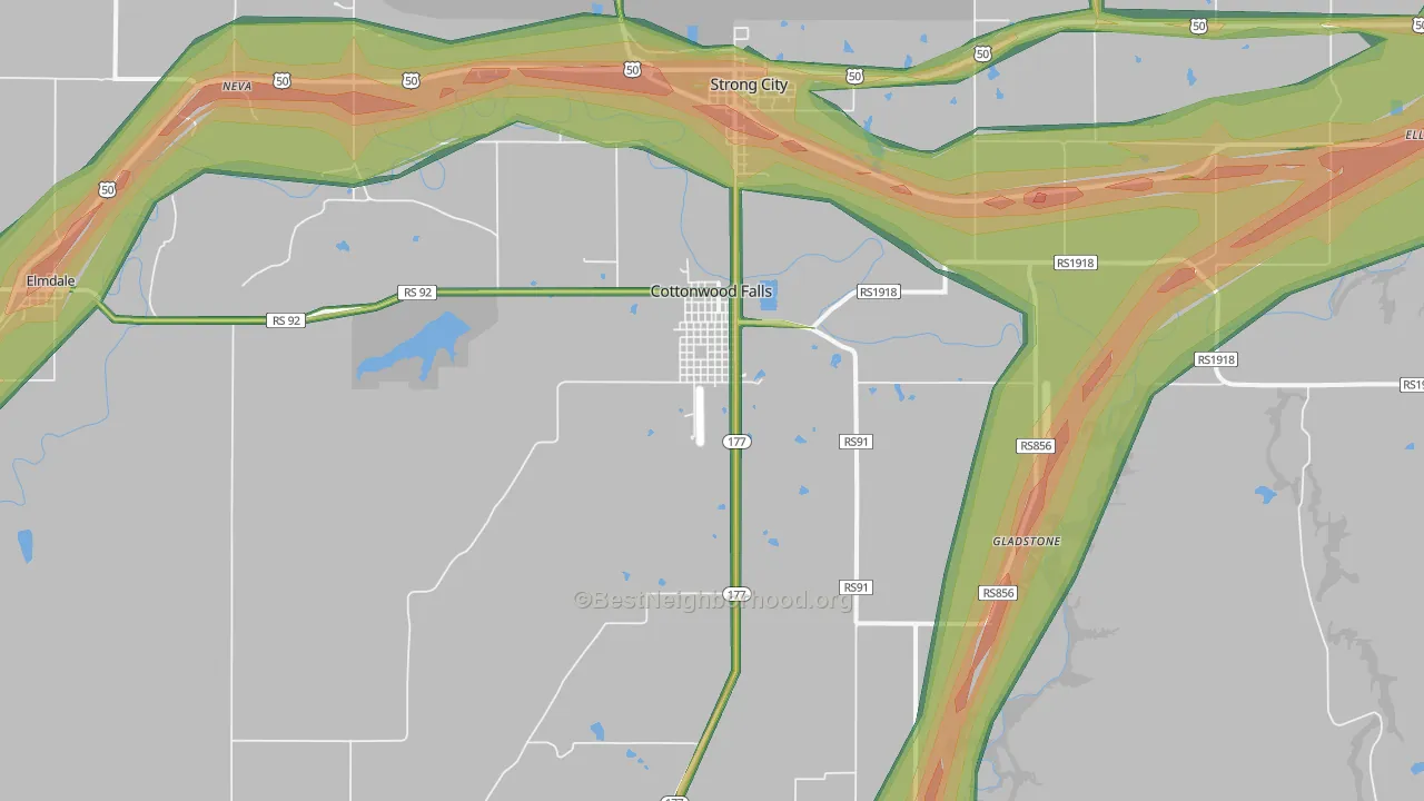 Cottonwood Falls, KS Map of Noise Levels in Cottonwood Falls