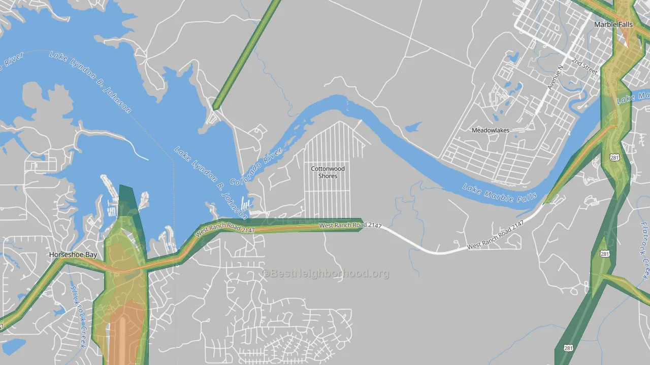 Cottonwood Shores, TX Map of Noise Levels in Cottonwood Shores