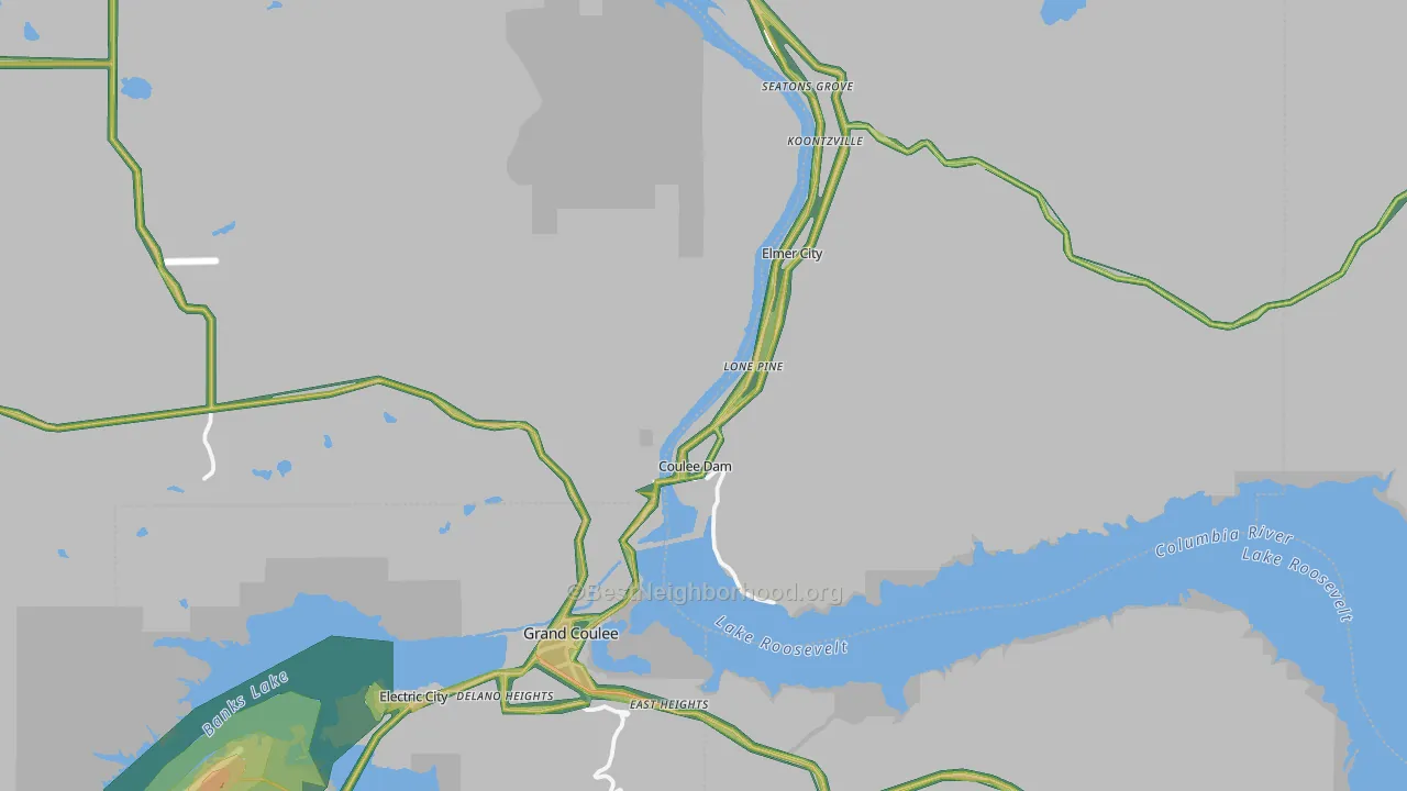 Coulee Dam, WA Map of Noise Levels in Coulee Dam