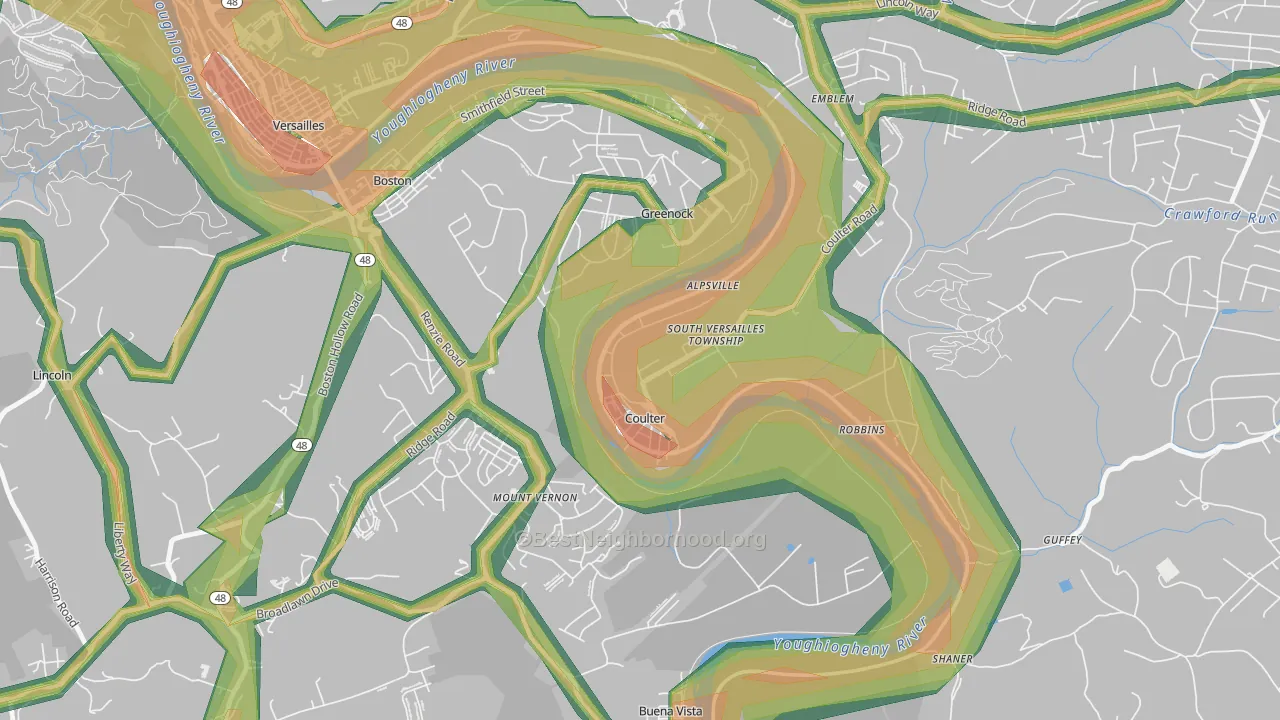 Coulters, PA Map of Noise Levels in Coulters