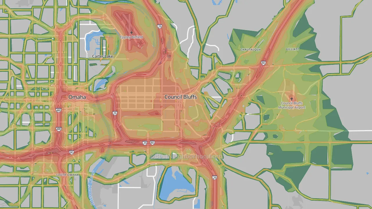 Council Bluffs, IA Map of Noise Levels in Council Bluffs