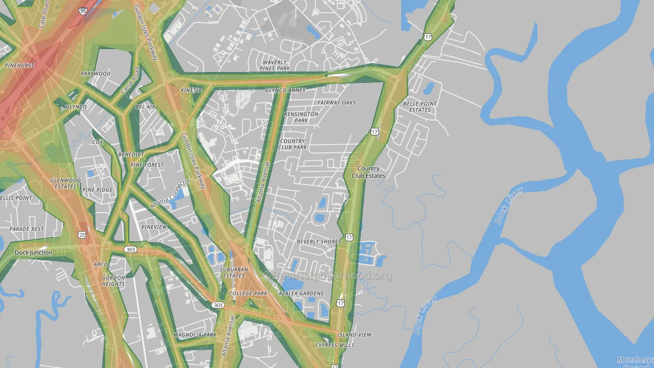 Country Club Estates, GA Map of Noise Levels in Country Club Estates