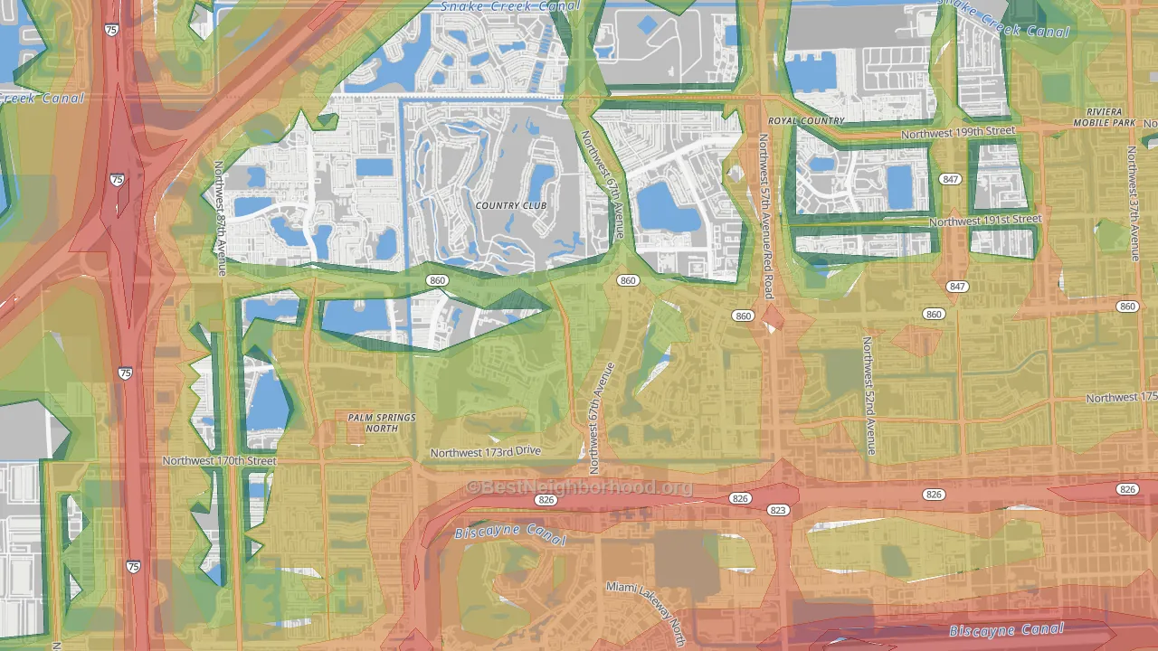 Country Club, FL Map of Noise Levels in Country Club