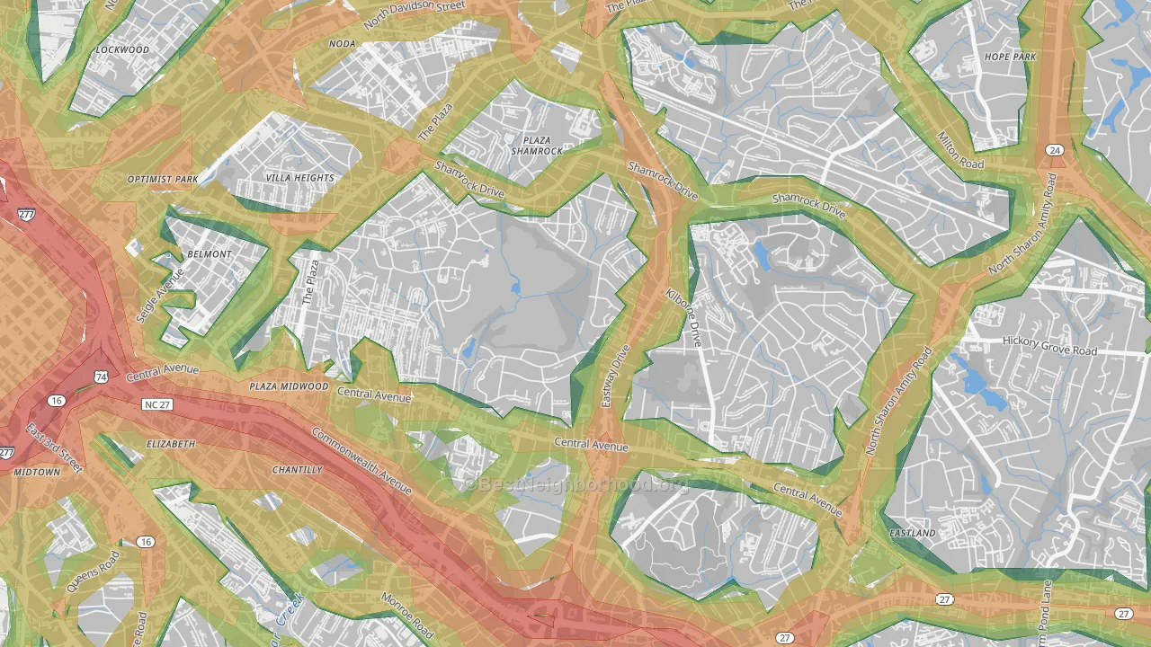 Country Club Heights, Charlotte, NC Map of Noise Levels in Country Club Heights