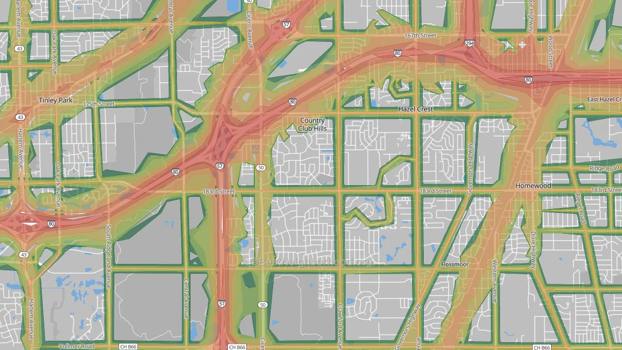 Country Club Hills, IL Map of Noise Levels in Country Club Hills