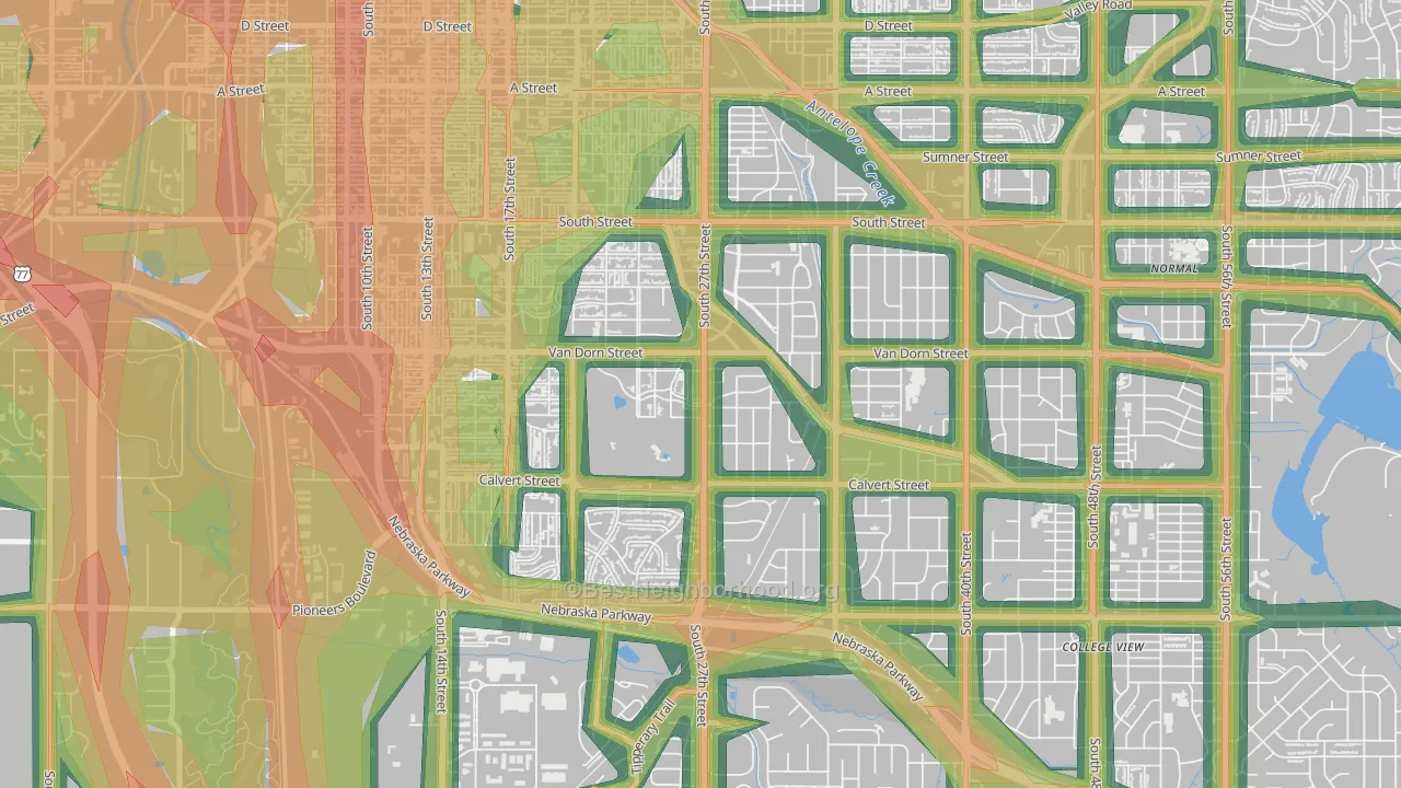 Country Club, Lincoln, NE Map of Noise Levels in Country Club