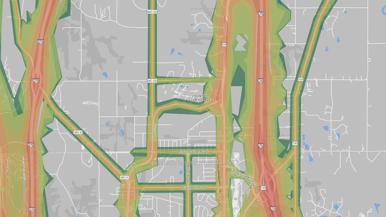 Country Club, MO Map of Noise Levels in Country Club