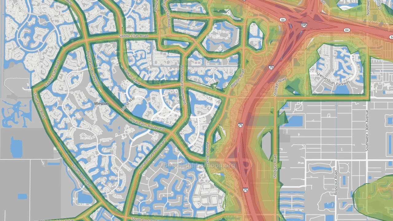 Country Isles, Weston, FL Map of Noise Levels in Country Isles