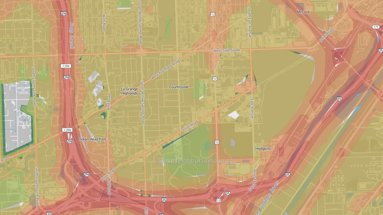 Countryside, IL Map of Noise Levels in Countryside