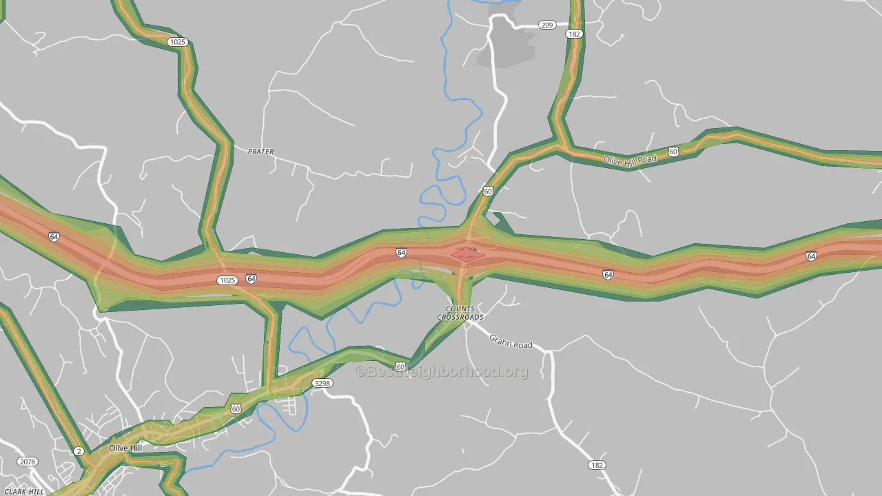 Counts Crossroads, KY Map of Noise Levels in Counts Crossroads