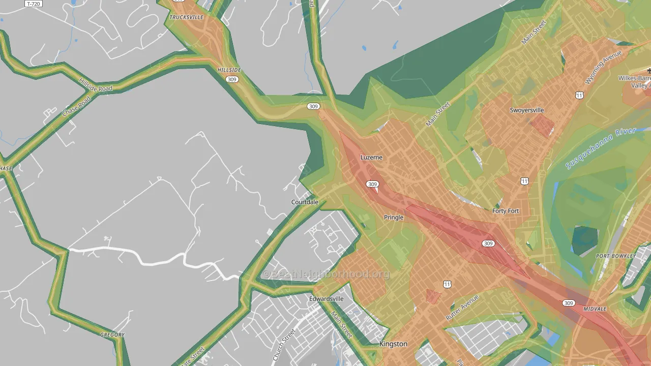 Courtdale, PA Map of Noise Levels in Courtdale