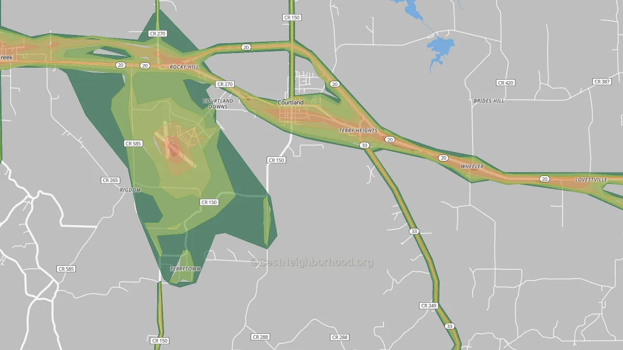 Courtland, AL Map of Noise Levels in Courtland