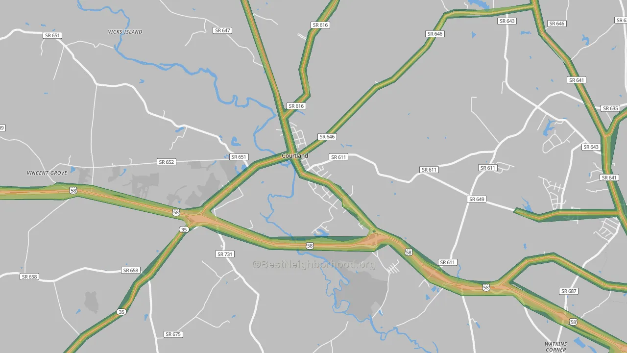 Courtland, VA Map of Noise Levels in Courtland