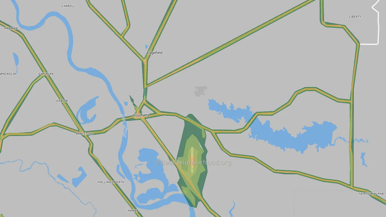 Coushatta, LA Map of Noise Levels in Coushatta