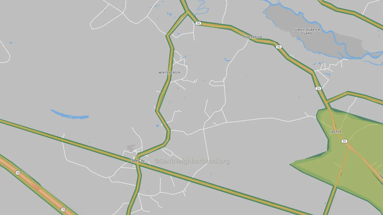 Cove City, NC Map of Noise Levels in Cove City