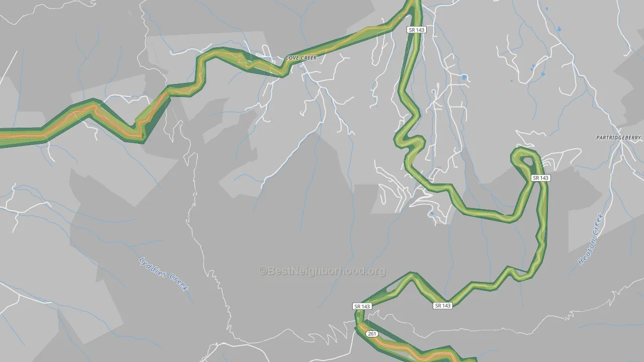 Cove Creek, TN Map of Noise Levels in Cove Creek