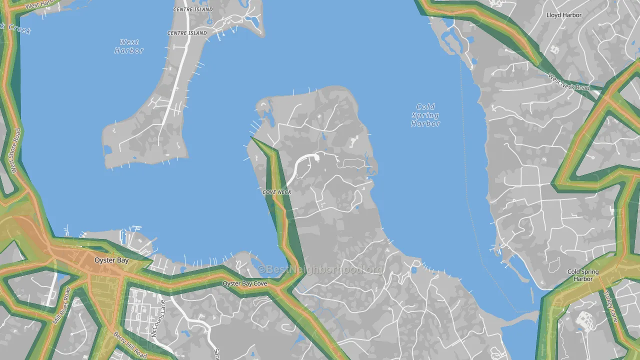 Cove Neck, NY Map of Noise Levels in Cove Neck