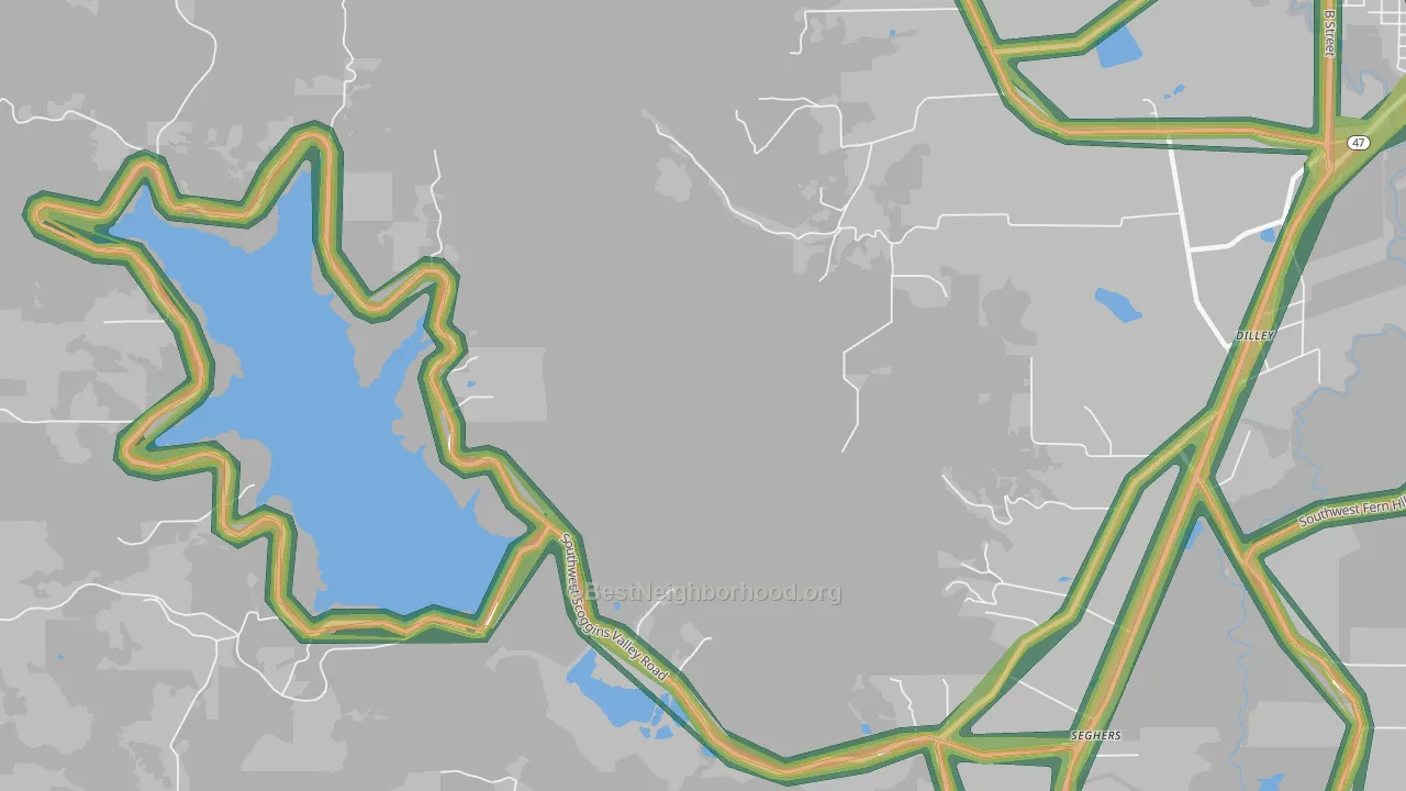 Cove Orchard, OR Map of Noise Levels in Cove Orchard