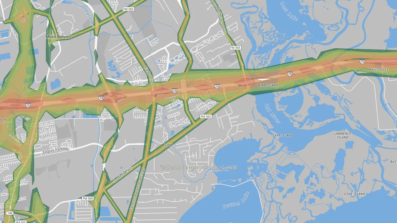 Cove, TX Map of Noise Levels in Cove